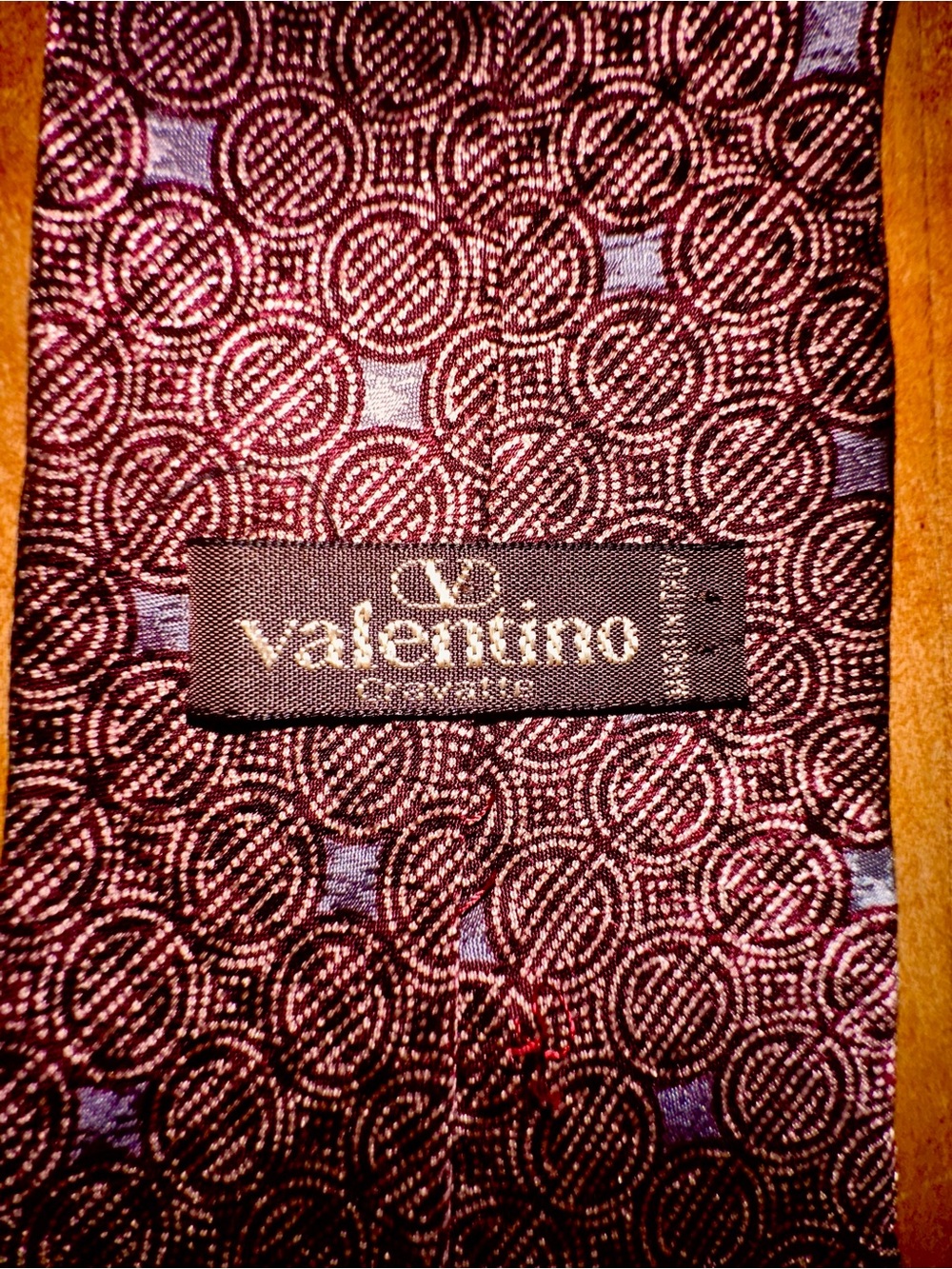 Valentino Men's Burgundy and Blue Geometric Silk Tie